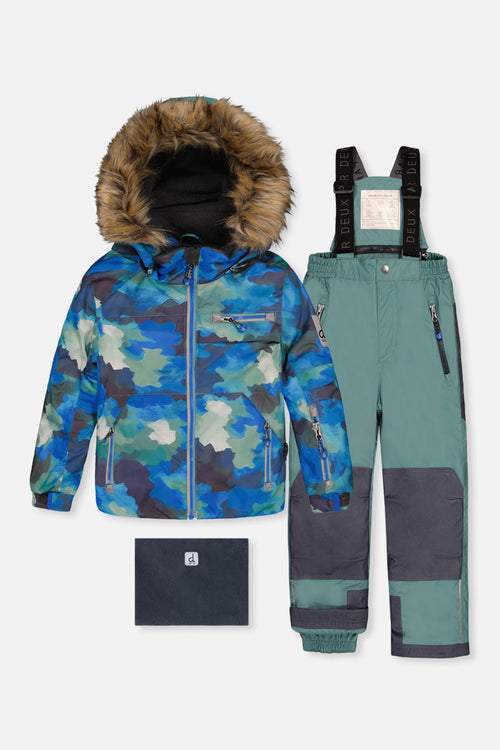 Two Piece Play Snowsuit Blue Camouflage Print With Green Pants - J10PB48_1J055