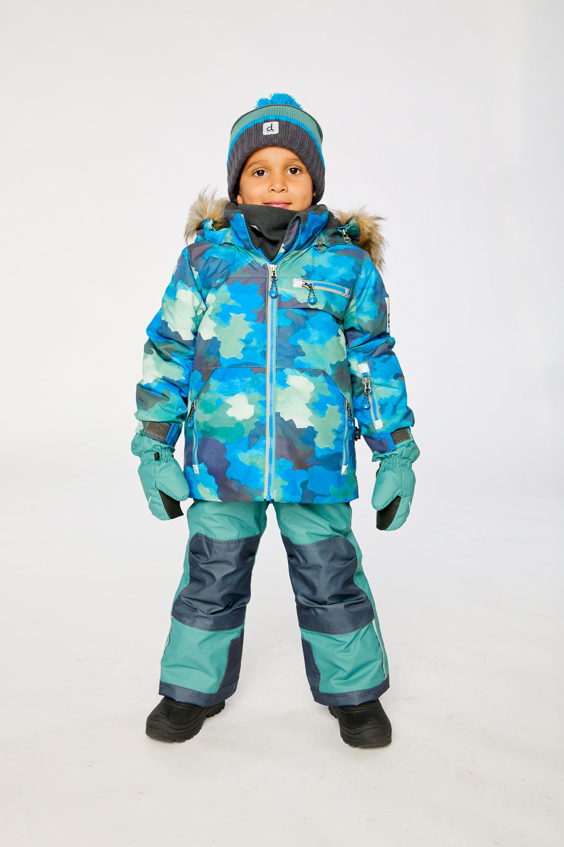 Two Piece Play Snowsuit Blue Camouflage Print With Green Pants - J10PB48_1J055