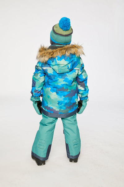 Two Piece Play Snowsuit Blue Camouflage Print With Green Pants - J10PB48_1J055