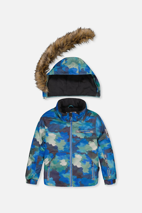 Two Piece Play Snowsuit Blue Camouflage Print With Green Pants - J10PB48_1J055