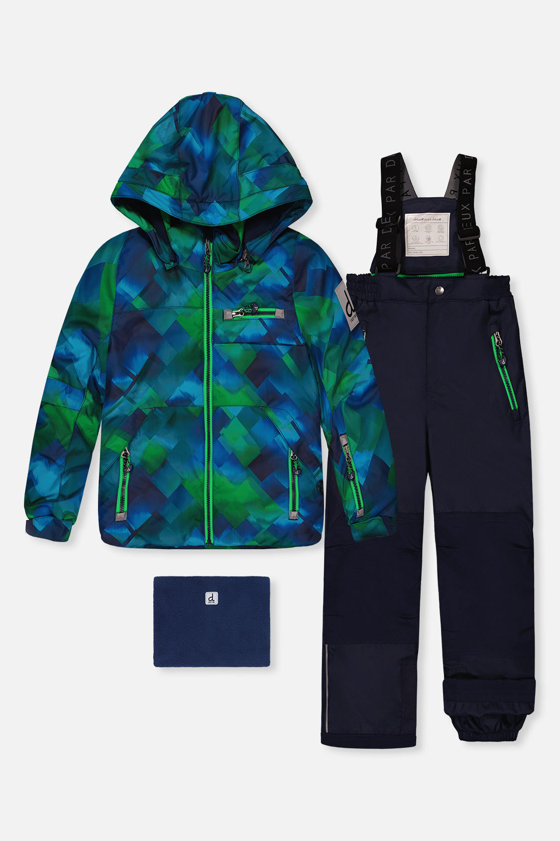 Two Piece Play Snowsuit Blue And Green Checkered Print With Navy Pants - J10PB49_1J053