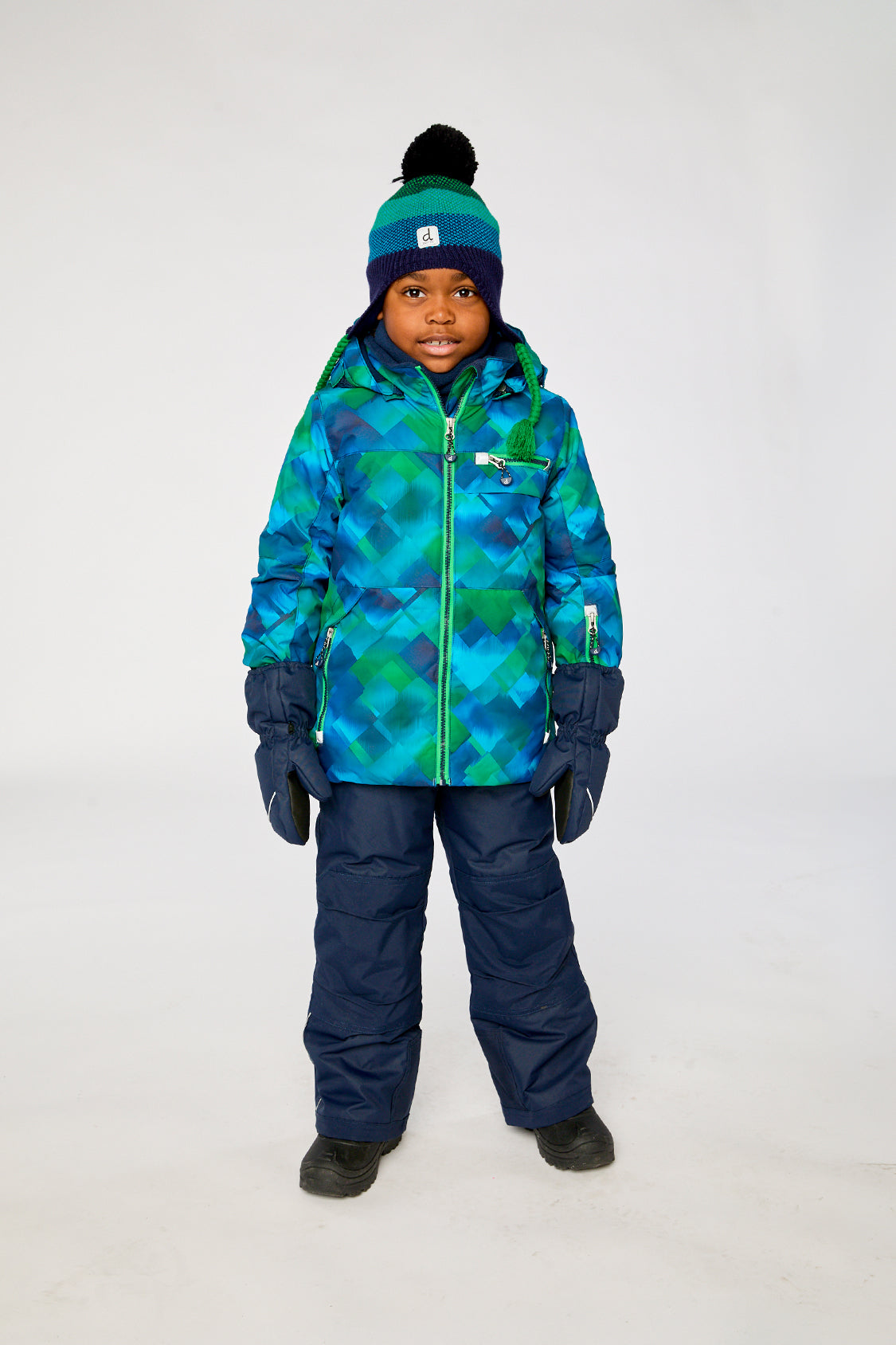 Two Piece Play Snowsuit Blue And Green Checkered Print With Navy Pants - J10PB49_1J053