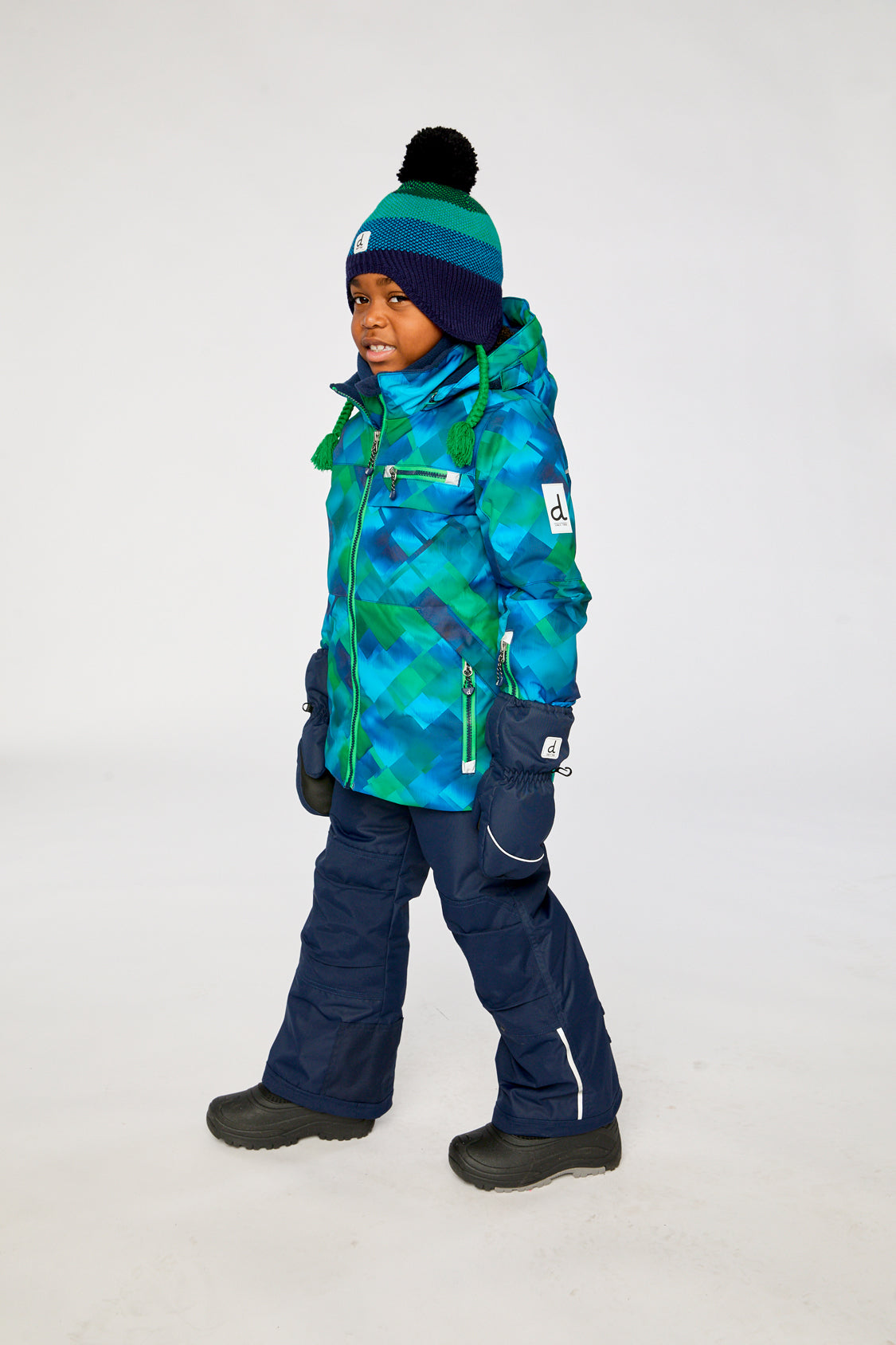 Two Piece Play Snowsuit Blue And Green Checkered Print With Navy Pants - J10PB49_1J053