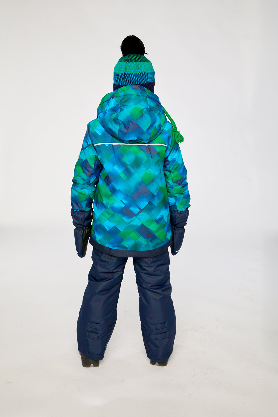 Two Piece Play Snowsuit Blue And Green Checkered Print With Navy Pants - J10PB49_1J053