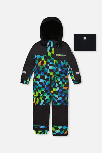 Kids One Piece Play Snowsuit Blue Checkered Print - J10PB73_1J054