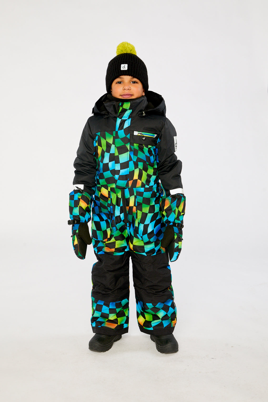 Kids One Piece Play Snowsuit Blue Checkered Print - J10PB73_1J054