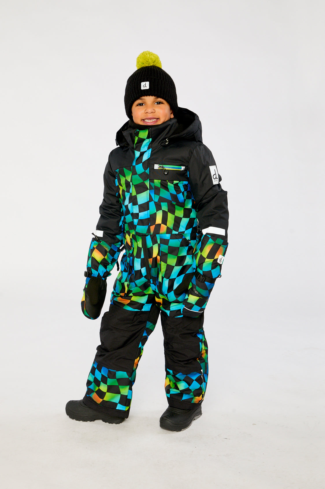 Kids One Piece Play Snowsuit Blue Checkered Print - J10PB73_1J054