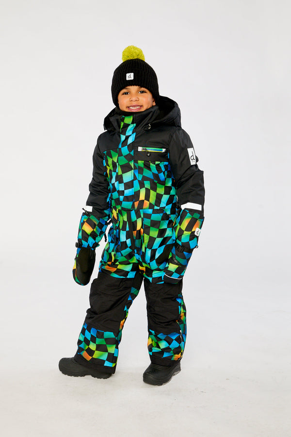Kids One Piece Play Snowsuit Blue Checkered Print - J10PB73_1J054