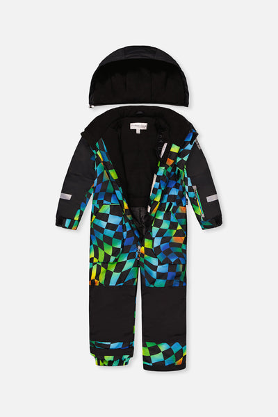 Kids One Piece Play Snowsuit Blue Checkered Print - J10PB73_1J054