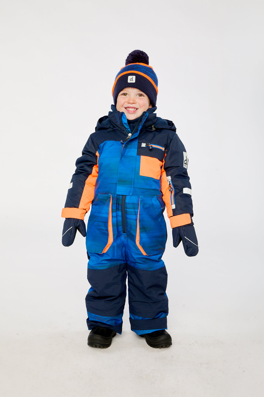 Kids One Piece Play Snowsuit Blue With Black Stripes - J10PB73_1J056