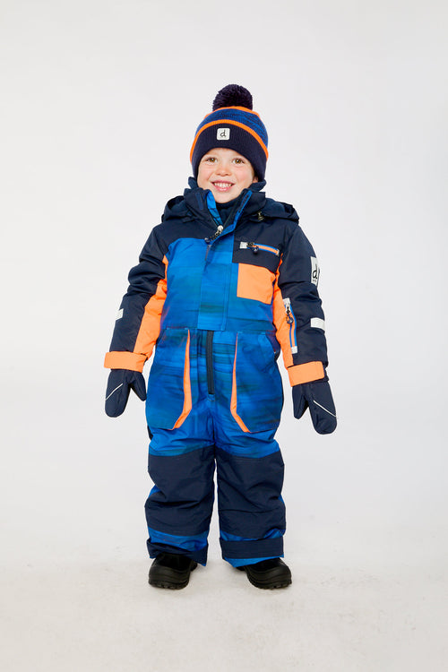Kids One Piece Play Snowsuit Blue With Black Stripes - J10PB73_1J056