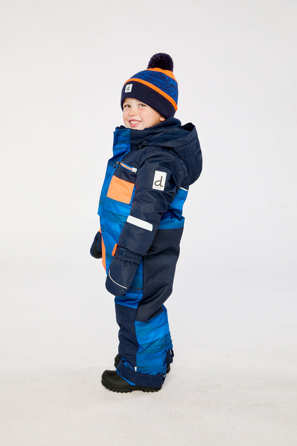 Kids One Piece Play Snowsuit Blue With Black Stripes - J10PB73_1J056