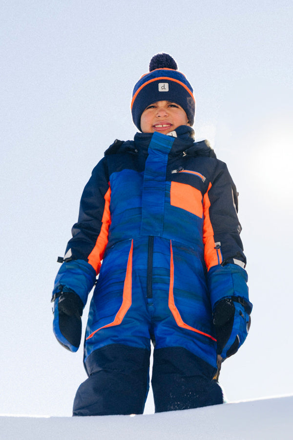Kids One Piece Play Snowsuit Blue With Black Stripes - J10PB73_1J056