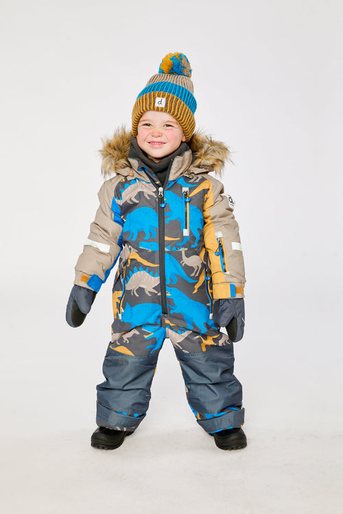 Kids One Piece Play Snowsuit Grey And Blue Dinosaur Print - J10PB74_1J057