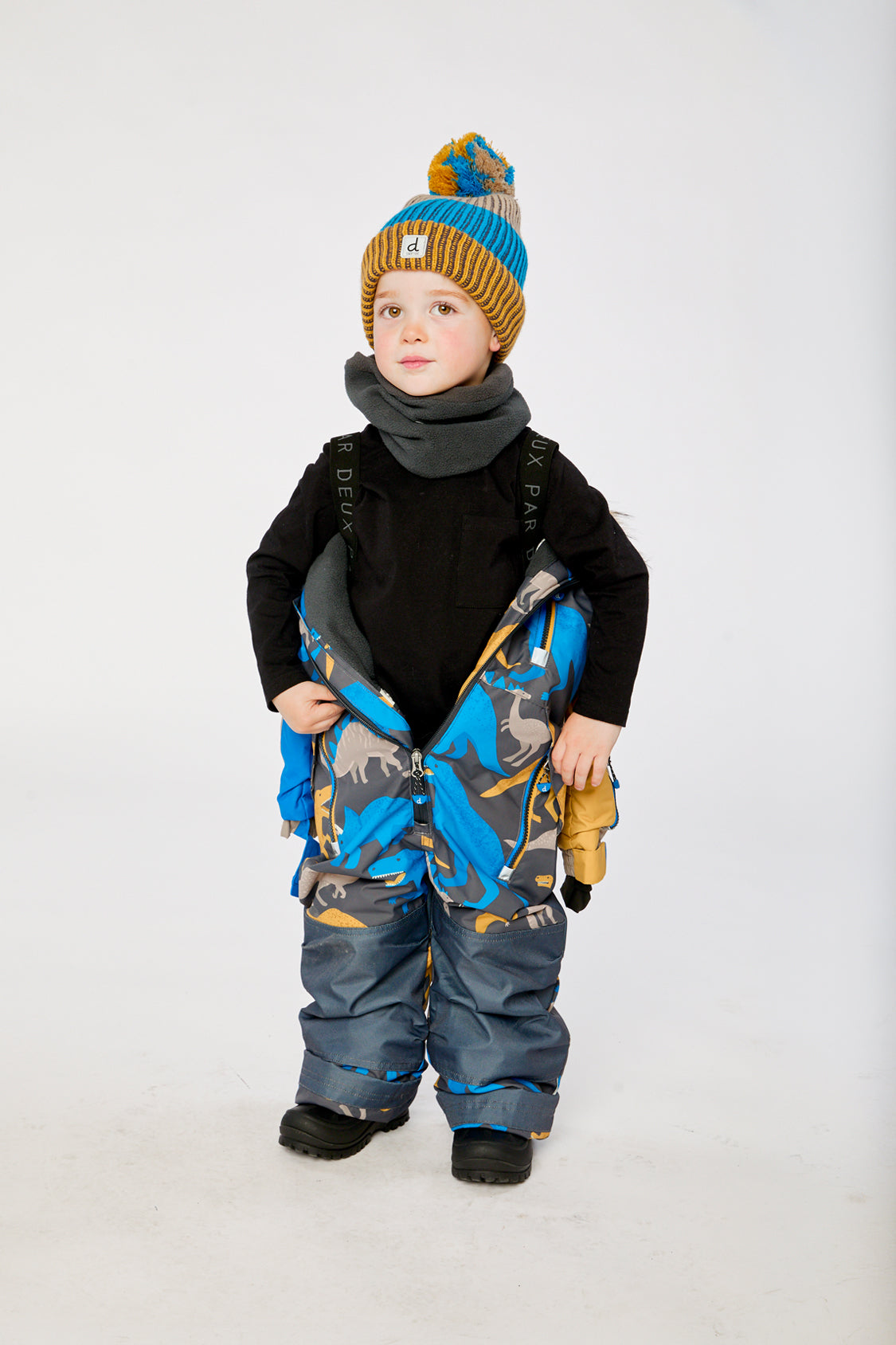 Kids One Piece Play Snowsuit Grey And Blue Dinosaur Print - J10PB74_1J057