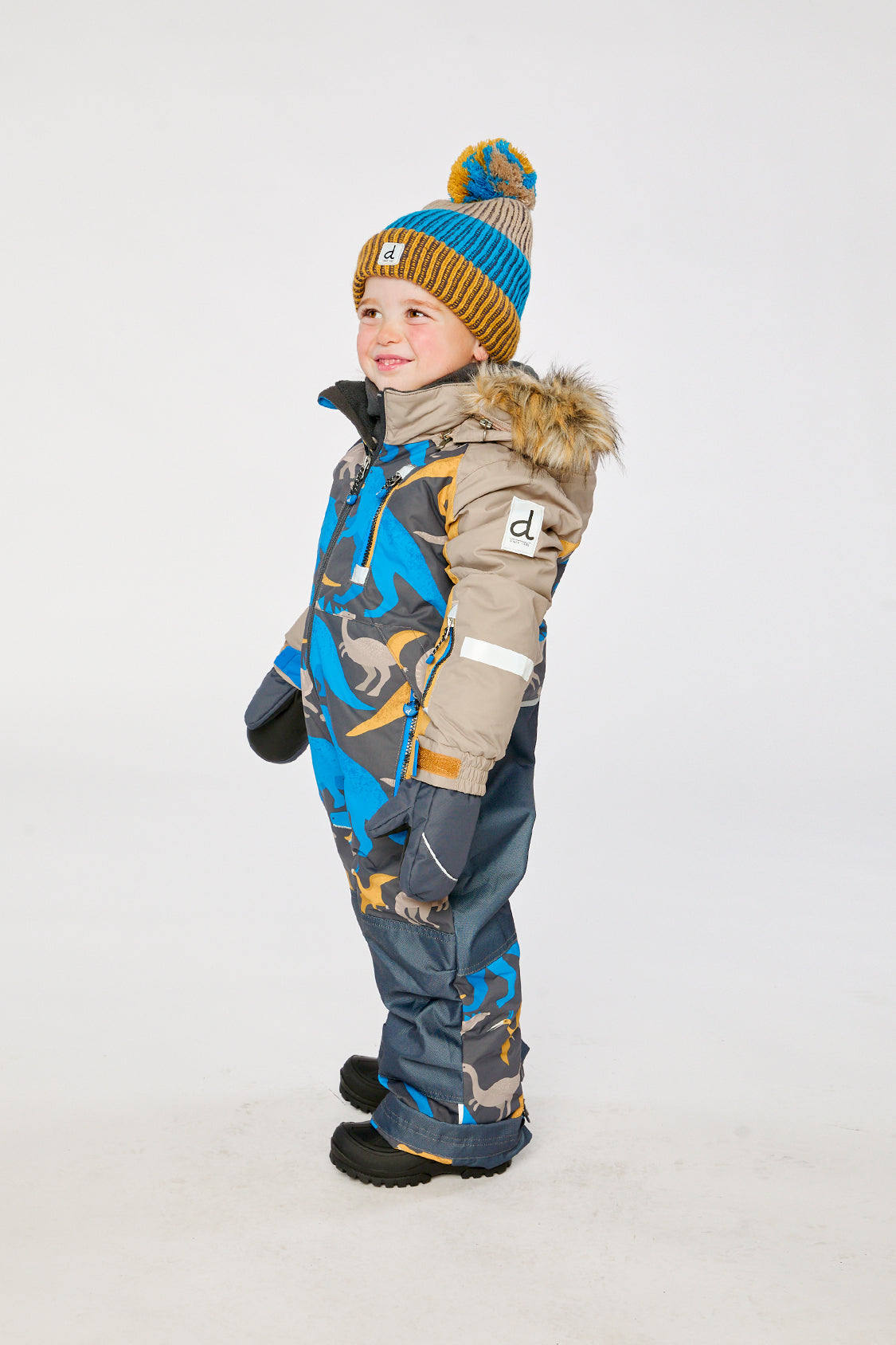 Kids One Piece Play Snowsuit Grey And Blue Dinosaur Print - J10PB74_1J057