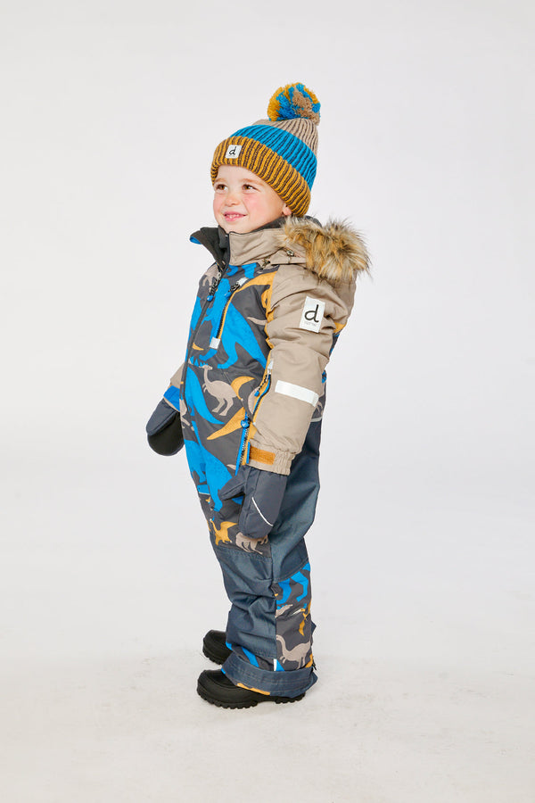 Kids One Piece Play Snowsuit Grey And Blue Dinosaur Print - J10PB74_1J057