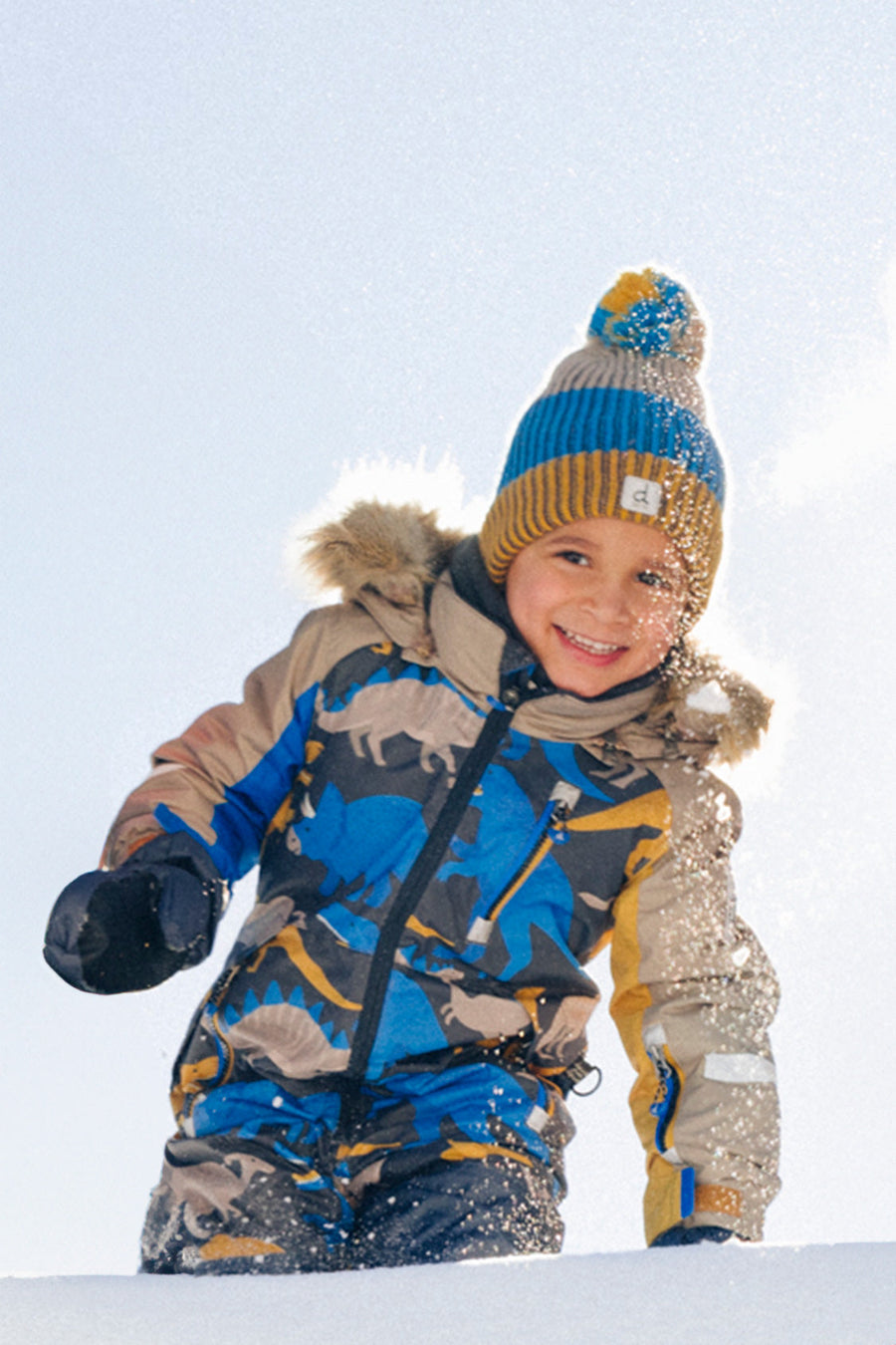 Kids One Piece Play Snowsuit Grey And Blue Dinosaur Print - J10PB74_1J057