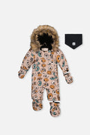 Baby One Piece Snowsuit Adapted For Car Seats Beige Dog Print - J10PBB75_1J050