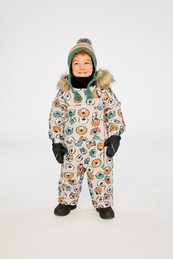 Baby One Piece Snowsuit Adapted For Car Seats Beige Dog Print - J10PBB75_1J050