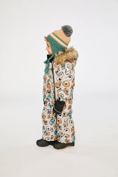 Baby One Piece Snowsuit Adapted For Car Seats Beige Dog Print - J10PBB75_1J050