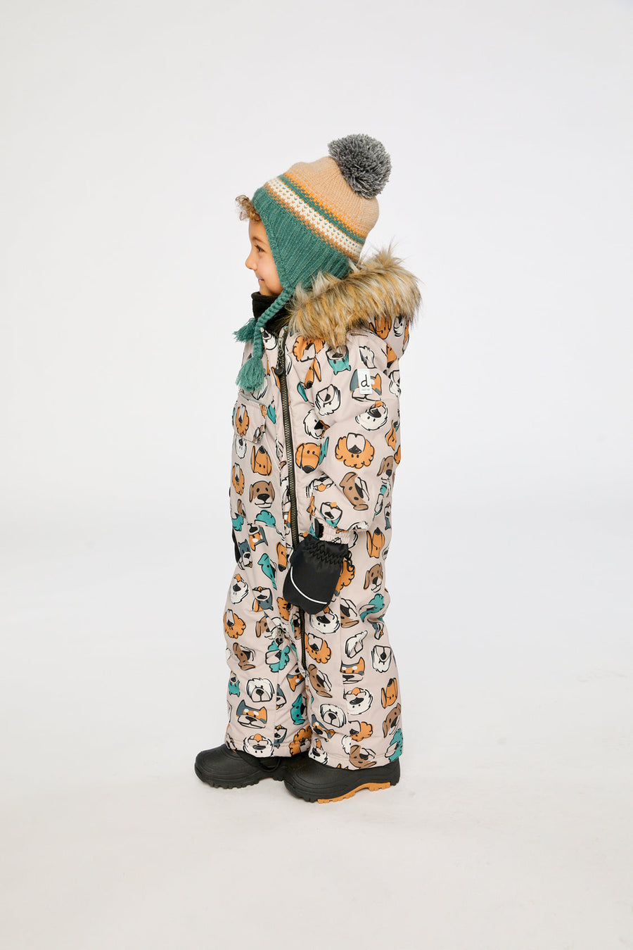 Baby One Piece Snowsuit Adapted For Car Seats Beige Dog Print - J10PBB75_1J050