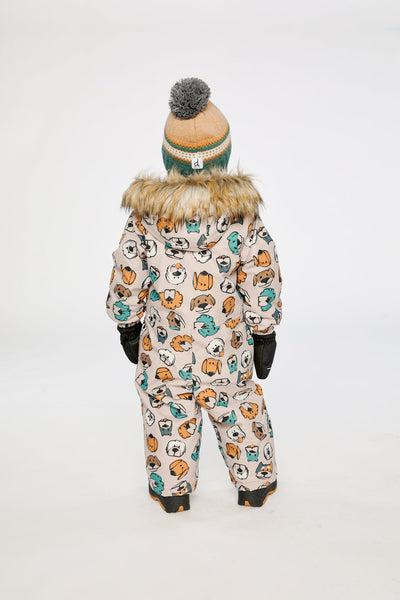 Baby One Piece Snowsuit Adapted For Car Seats Beige Dog Print - J10PBB75_1J050