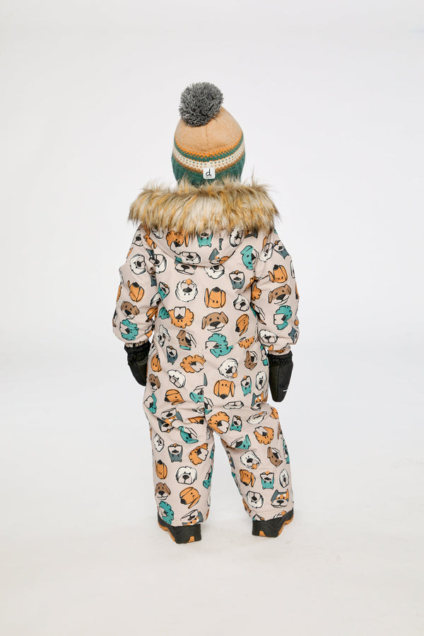 Baby One Piece Snowsuit Adapted For Car Seats Beige Dog Print - J10PBB75_1J050