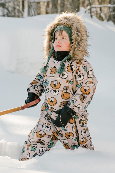 Baby One Piece Snowsuit Adapted For Car Seats Beige Dog Print - J10PBB75_1J050
