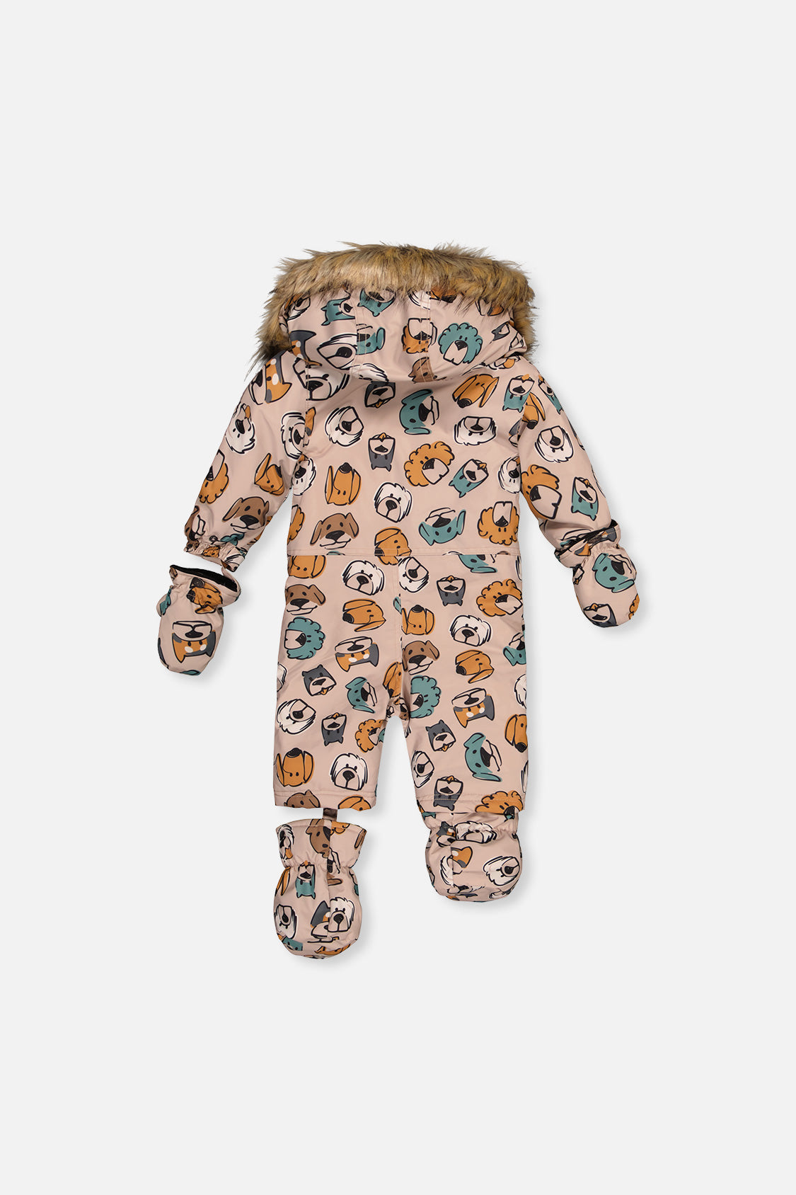 Baby One Piece Snowsuit Adapted For Car Seats Beige Dog Print - J10PBB75_1J050