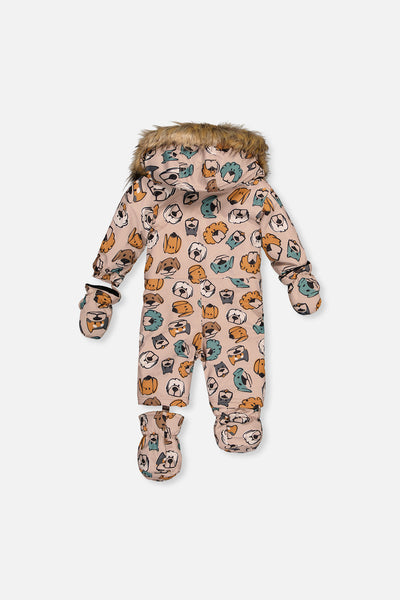 Baby One Piece Snowsuit Adapted For Car Seats Beige Dog Print - J10PBB75_1J050