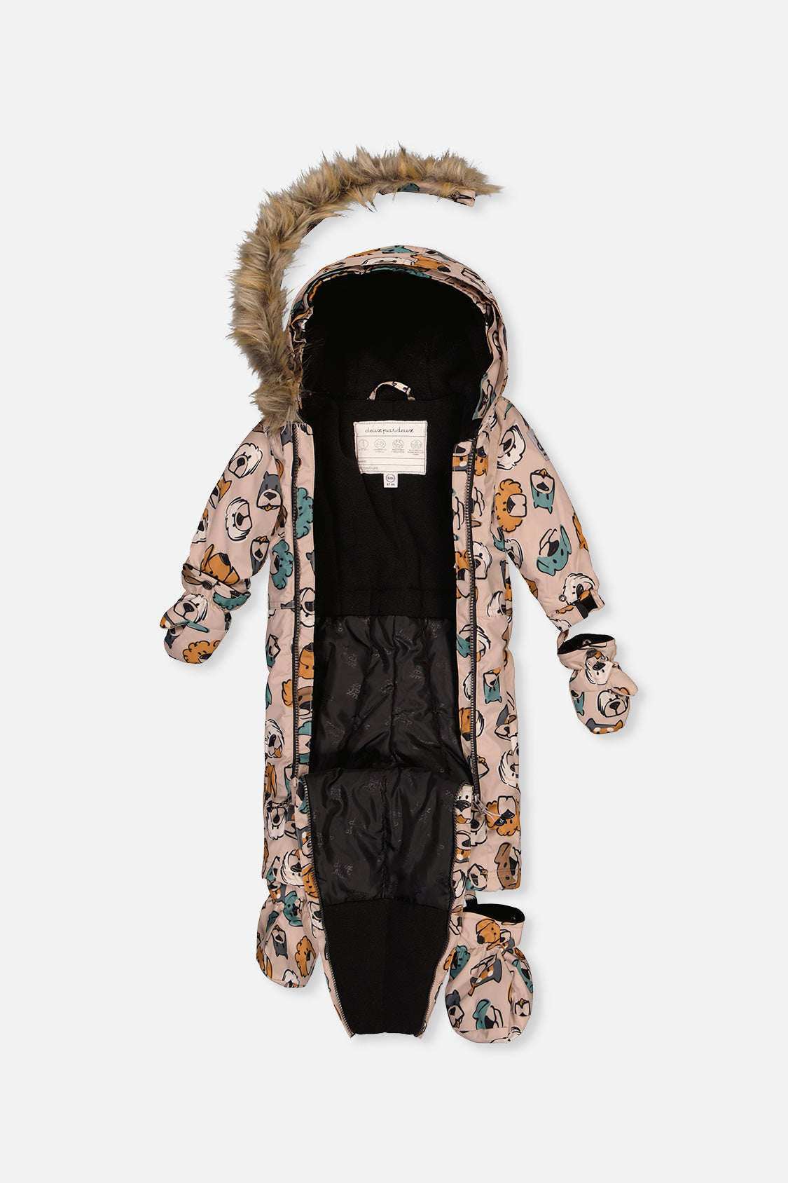 Baby One Piece Snowsuit Adapted For Car Seats Beige Dog Print - J10PBB75_1J050