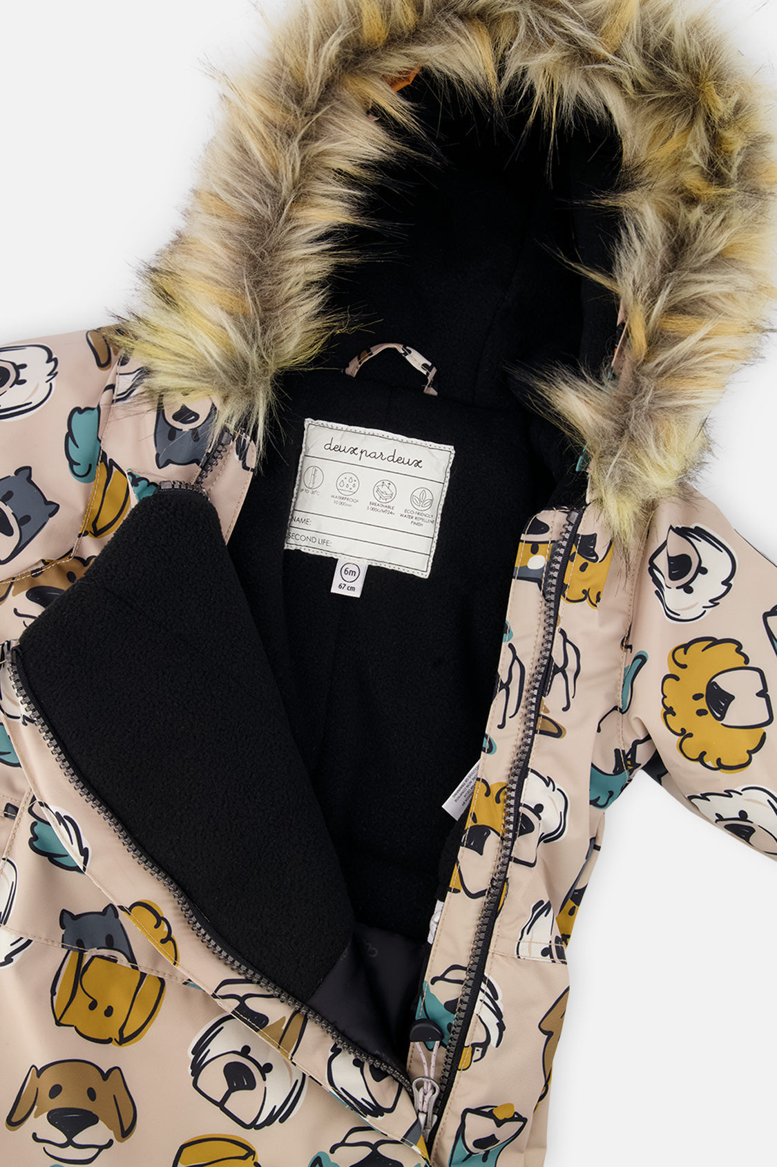 Baby One Piece Snowsuit Adapted For Car Seats Beige Dog Print - J10PBB75_1J050