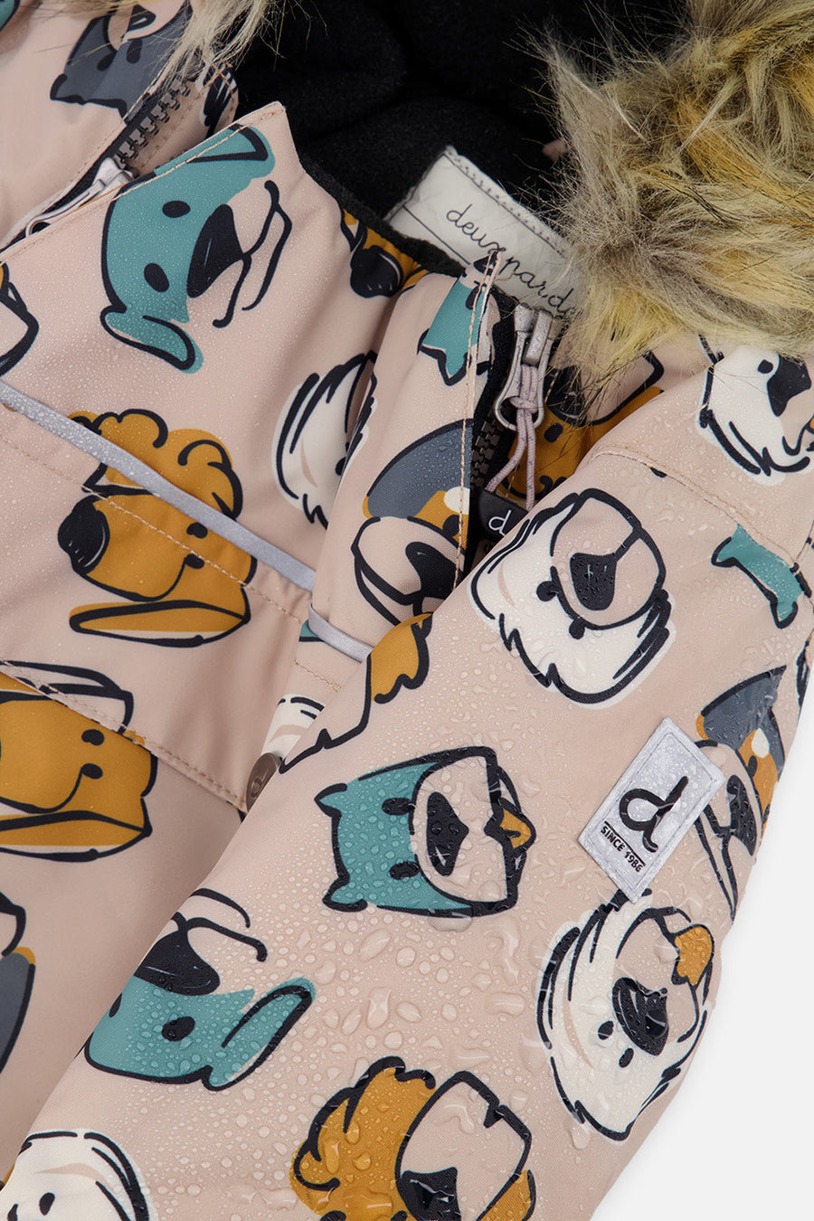 Baby One Piece Snowsuit Adapted For Car Seats Beige Dog Print - J10PBB75_1J050