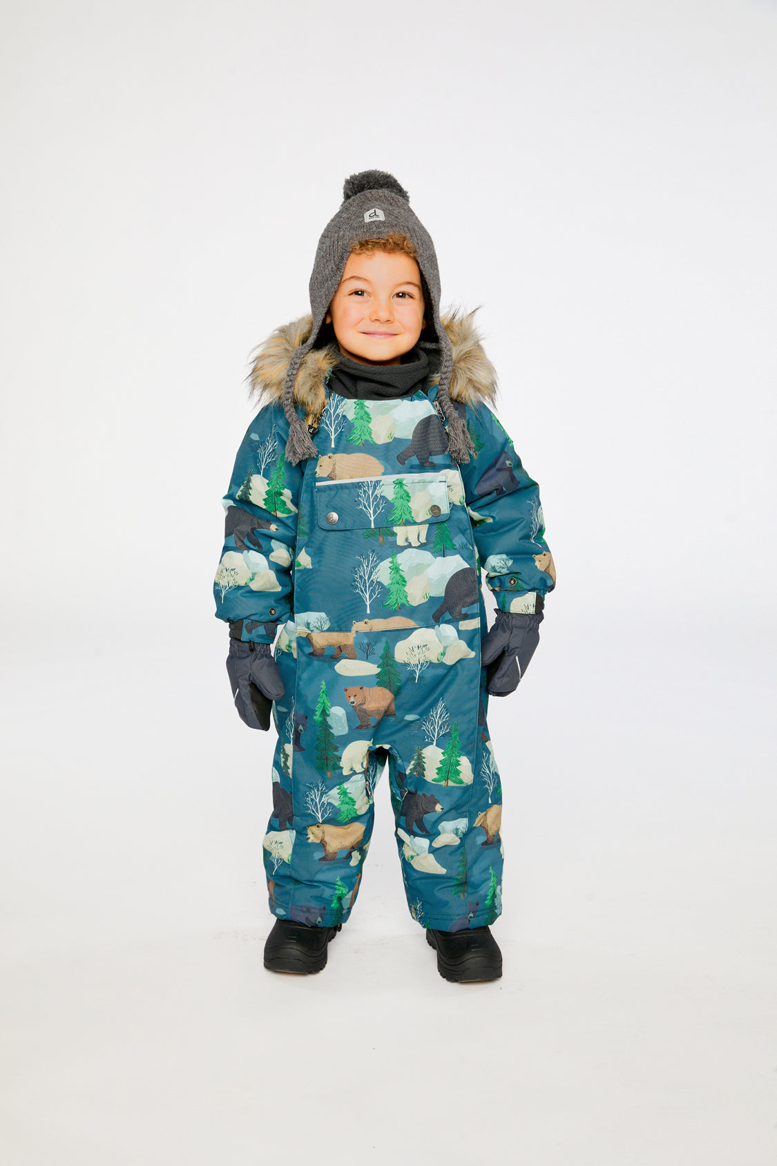 Baby One Piece Snowsuit Adapted For Car Seats Blue Bear Print - J10PBB75_1J052