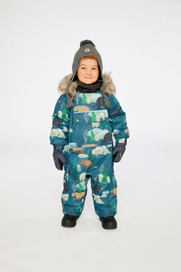 Baby One Piece Snowsuit Adapted For Car Seats Blue Bear Print - J10PBB75_1J052