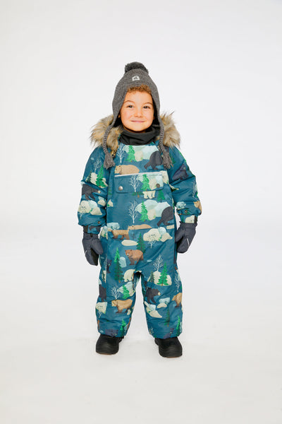 Baby One Piece Snowsuit Adapted For Car Seats Blue Bear Print - J10PBB75_1J052