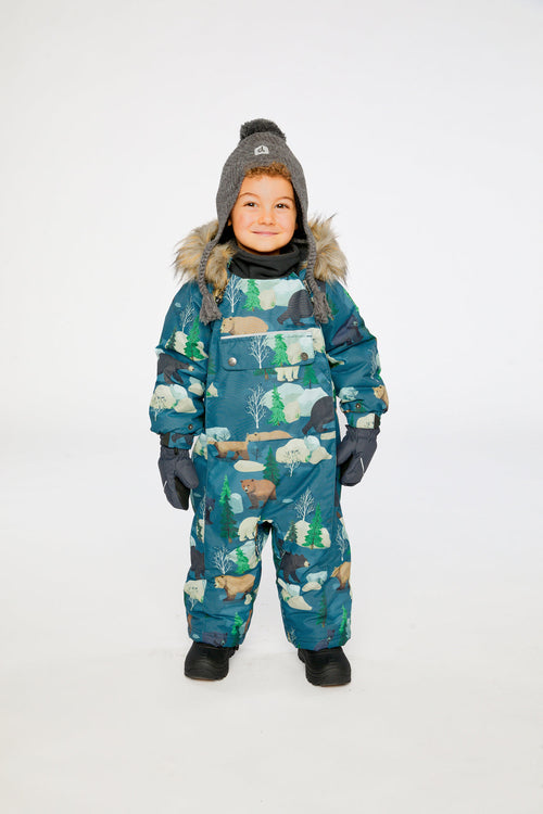 Baby One Piece Snowsuit Adapted For Car Seats Blue Bear Print - J10PBB75_1J052