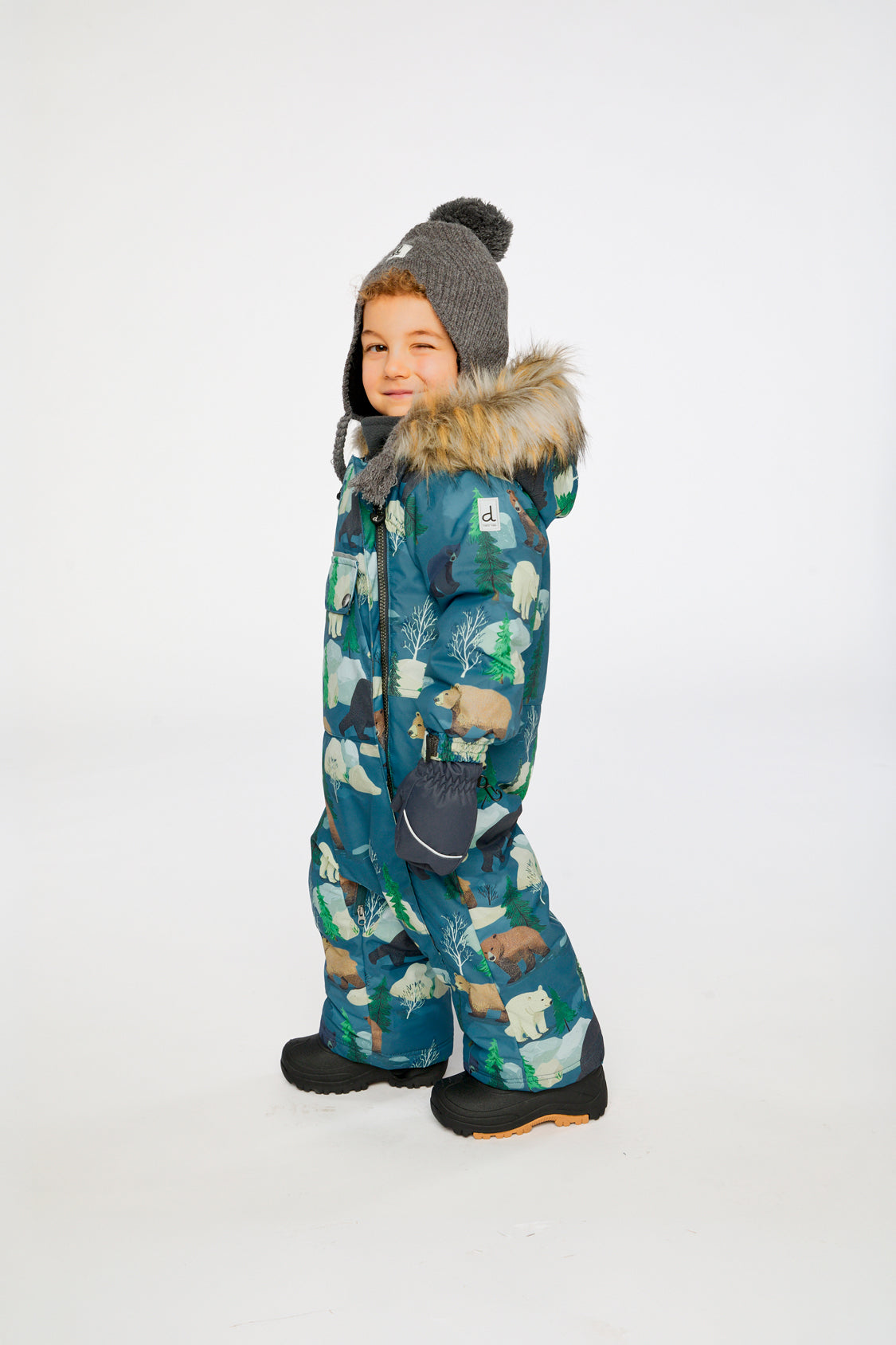Baby One Piece Snowsuit Adapted For Car Seats Blue Bear Print - J10PBB75_1J052