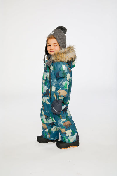 Baby One Piece Snowsuit Adapted For Car Seats Blue Bear Print - J10PBB75_1J052