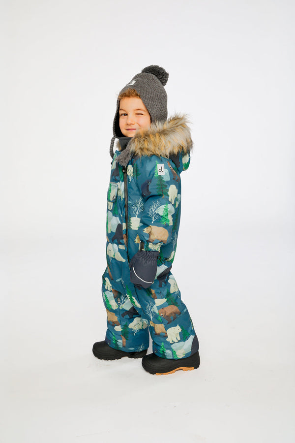 Baby One Piece Snowsuit Adapted For Car Seats Blue Bear Print - J10PBB75_1J052