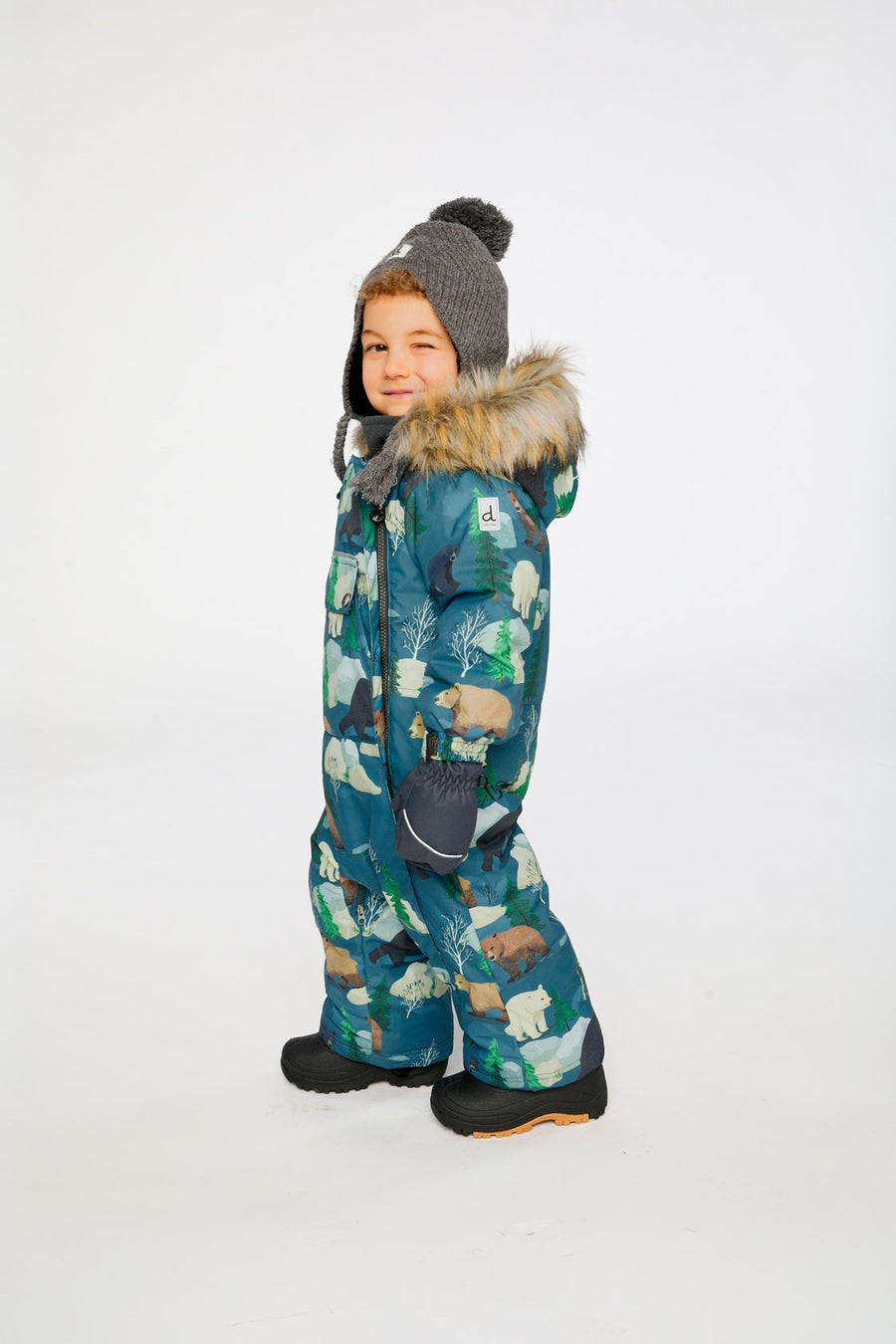 Baby One Piece Snowsuit Adapted For Car Seats Blue Bear Print - J10PBB75_1J052