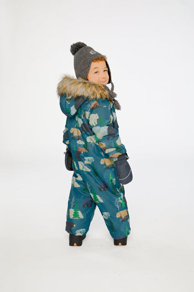 Baby One Piece Snowsuit Adapted For Car Seats Blue Bear Print - J10PBB75_1J052