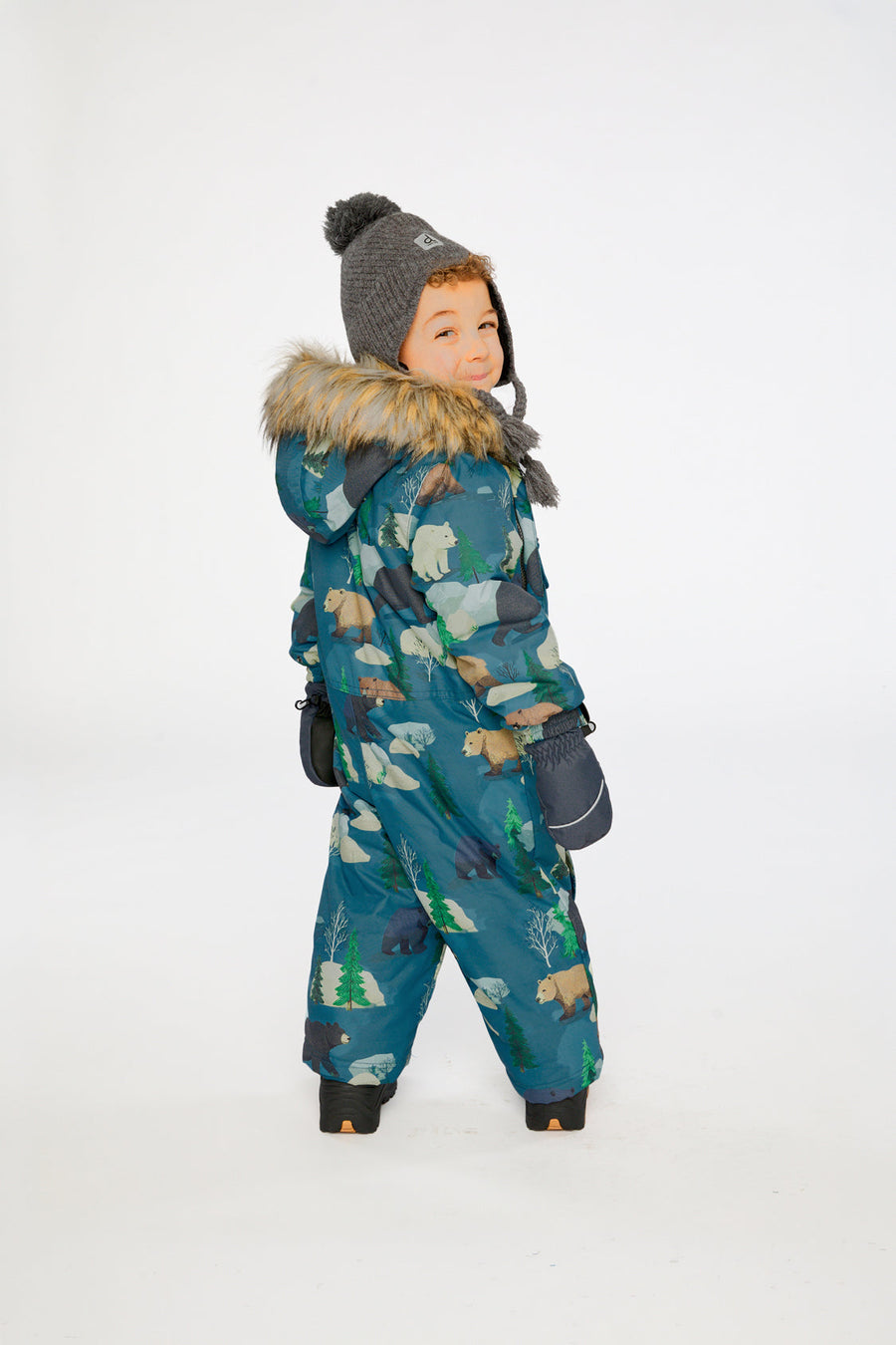 Baby One Piece Snowsuit Adapted For Car Seats Blue Bear Print - J10PBB75_1J052