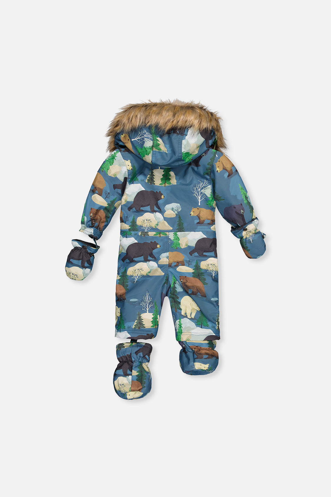 Baby One Piece Snowsuit Adapted For Car Seats Blue Bear Print - J10PBB75_1J052