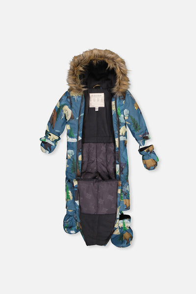 Baby One Piece Snowsuit Adapted For Car Seats Blue Bear Print - J10PBB75_1J052