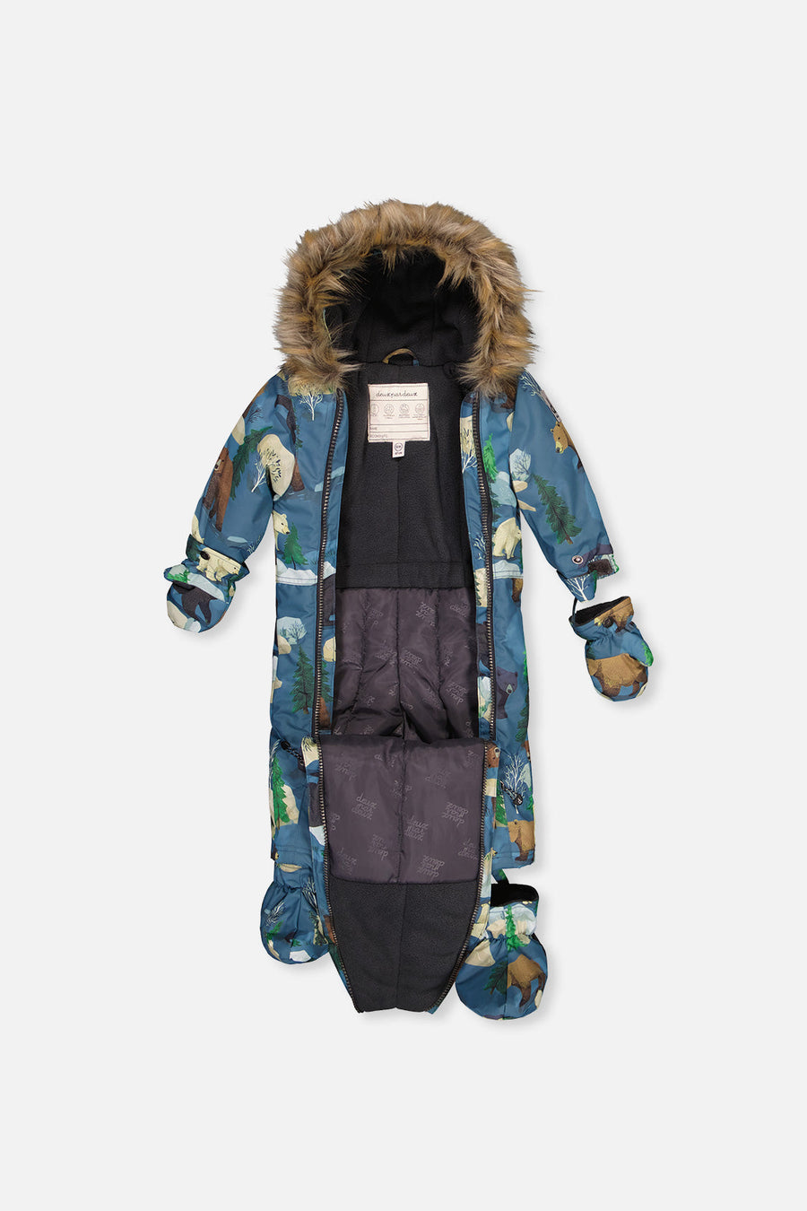 Baby One Piece Snowsuit Adapted For Car Seats Blue Bear Print - J10PBB75_1J052