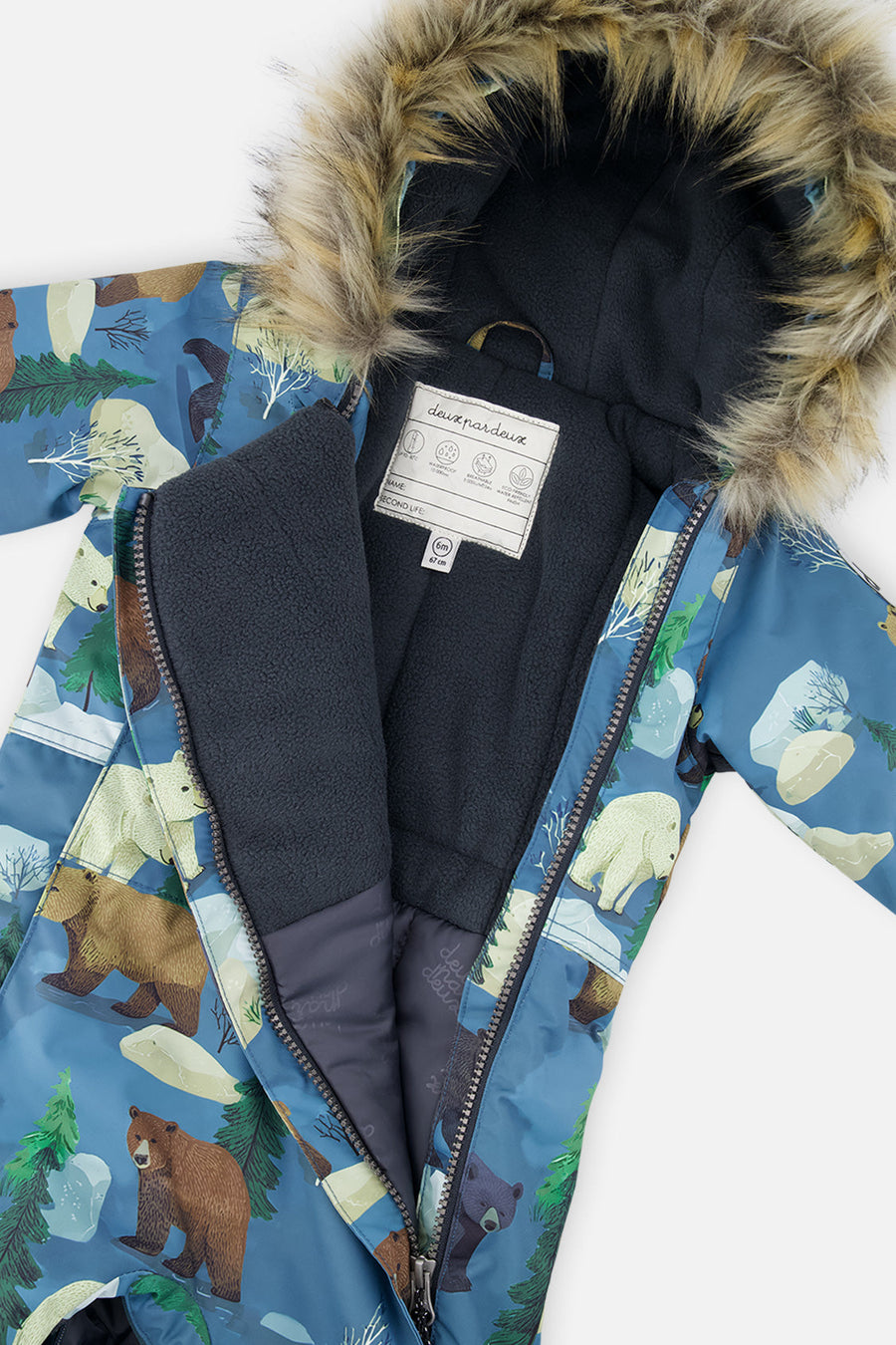 Baby One Piece Snowsuit Adapted For Car Seats Blue Bear Print - J10PBB75_1J052