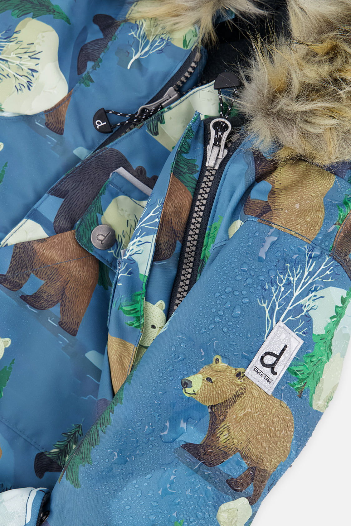 Baby One Piece Snowsuit Adapted For Car Seats Blue Bear Print - J10PBB75_1J052