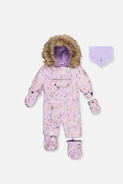 Baby One Piece Snowsuit Adapted For Car Seats Purple Cat Print - J10PBG74_1J015